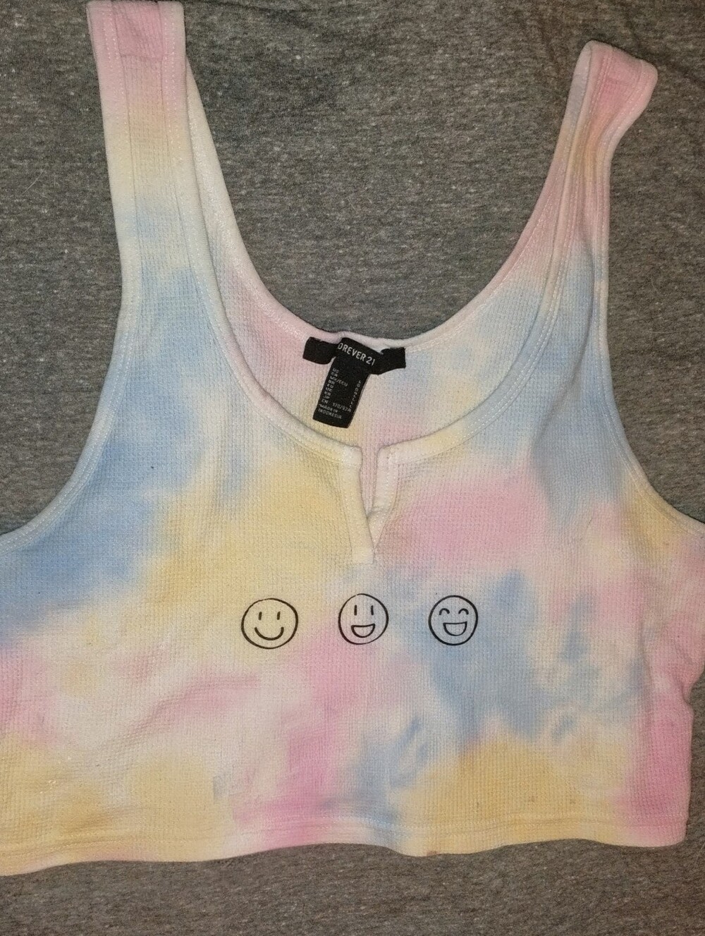 Forever 21 Pastel Tie-Dye Smiley Cropped Tank - Pink, Blue, Yellow